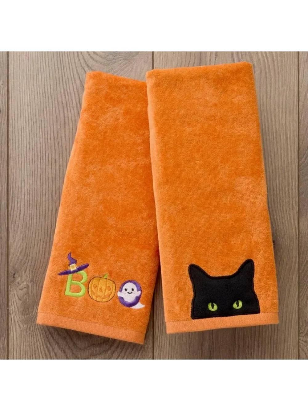 100% Cotton Halloween Hand Towel Set - Embroidered Decorative Towels for